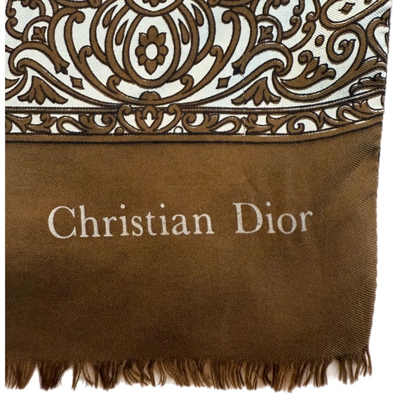 Vintage Brown & Cream Wool-Silk Scarf – Attributed to Christian Dior 🇫🇷 - Picture 7 of 9
